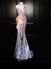 Orange Asymmetrical Strapless Fitted-Waist Slim-Fit Hip-Hugging Mermaid-Length Prom Dress R6500