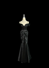 Black off-the-shoulder halter-neck fitted long ball gown R6621