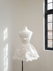 White lace strapless fitted short ball gown R8532