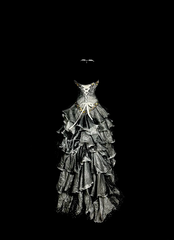 Gray strapless rhinestone-embellished, fitted waist, pleated, tiered skirt, long ball gown R6661