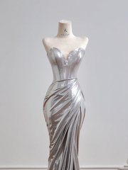 Silver strapless, fitted, bodycon, sexy long ball gown R8154