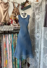 Gray-blue tank top halter-neck long ball gown R7501