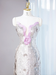 Silver strapless fitted waist bodycon long ball gown R9018