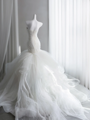 Off-white strapless fitted waist slim hip sexy long ball gown R8437