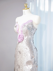 Silver strapless fitted waist bodycon long ball gown R9018