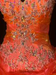 Orange halter-neck fitted long elegant ball gown R8685