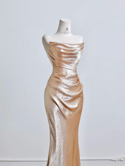 Rose gold strapless, fitted, bodycon, sexy long ball gown R8207
