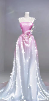 Pink gradient strapless fitted waist long ball gown R6462