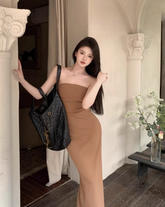 Sexy off-the-shoulder dress with elastic tube top and waist-hugging long skirt for hot girls R1507