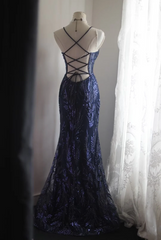 Navy blue sequined halter-neck fitted bodycon long ball gown R6782