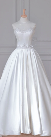 White Tube Top Fitted-Waist Slim-Fit Sexy A-Line Long Bridal Gown R5903