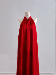 Red sleeveless straight-cut long ball gown with Chinese-style collar R8178