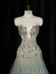 Light green strapless fitted long ball gown R8930