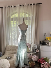 Light gray-blue halter-neck fitted waist sexy long ball gown R7770