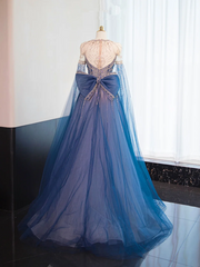 Dark blue round neck fitted waist long ball gown R8990