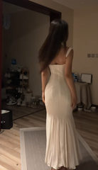White halter-neck fitted bodycon fishtail ball gown R8093