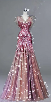 Dark red sequined halter-neck fitted long ball gown R6464