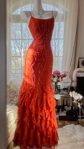 Red halter-neck fitted bodycon long ball gown R6544