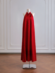 Red sleeveless straight-cut long ball gown with Chinese-style collar R8178
