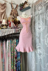 Pink halter-neck fitted short ball gown R7576