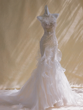 White halter neck diamond waist slim hip long dress bridal gown R5773