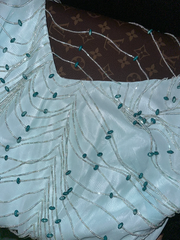 Light blue strapless satin long ball gown R6925