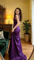 Purple sexy fitted long ball gown R8609