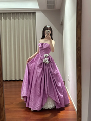 Pinkish-purple strapless, fitted waist, full skirt, long ball gown R8851
