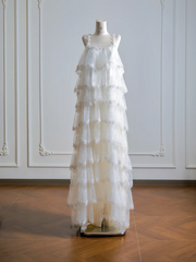 White halter-neck cake skirt long ball gown R8139