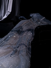 Light blue round neck fitted waist long elegant ball gown R8822