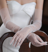 Off-white plain long wedding dress banquet dinner gloves S6237