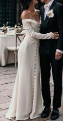 Off Shoulder Long Sleeves Wedding Dress Princess Bridal Gown S6971