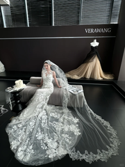 White sleeveless lace waist slim fishtail skirt floor-length wedding dress R6046