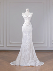 White strapless fishtail bodice, sexy bodycon skirt, long ball gown R8265