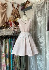Pink sleeveless floral A-line mini dress, prom dress R6265