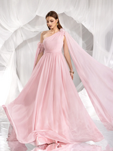 Pink one-shoulder fitted waist long sexy ball gown R8872