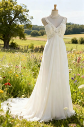 White halter-neck sequined fitted long ball gown R6746