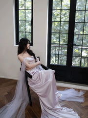 Lilac Elegant Evening Gowns Off Shoulder Long Prom Dress S7218