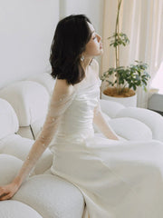 Long Sleeves Satin Mermaid Wedding Dresses Long Bridal Gown S7213