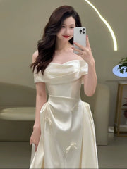 Off Shoulder Satin Wedding Dresses Long Bridal Gown S7214