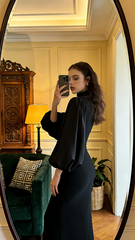 Black long-sleeved, fitted, bodycon, sexy long ball gown R8599