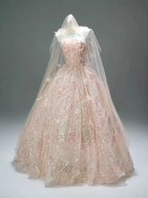 Pink Strapless Floral Fitted Waist Puffy Skirt Bridal Dress R5754