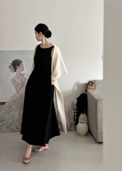 Black spaghetti strap, waist‑cinched, slim‑fit long elegant prom dress R7972