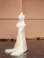 Light purple halter-neck fitted long ball gown R8413