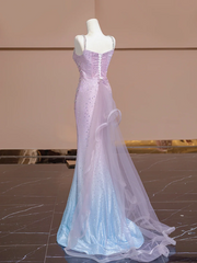 Light pink and blue gradient strapless waist-cinching bodycon sexy prom dress R8355