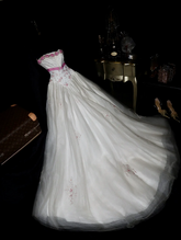 White strapless, fitted A-line long ball gown R6987