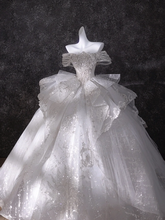 White one-shoulder diamond slim waist puffy skirt dress bridal gown R5832