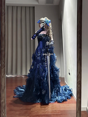 Blue strapless fitted long ball gown R8633