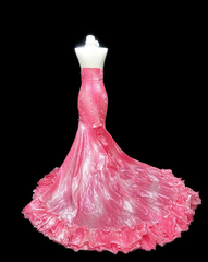 Pink strapless fitted mermaid skirt long ball gown R8693