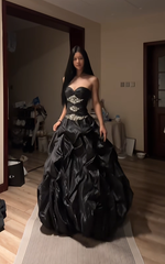 Black strapless fitted waist slim-fitting long ball gown with tulip skirt, elegant ball gown R8073